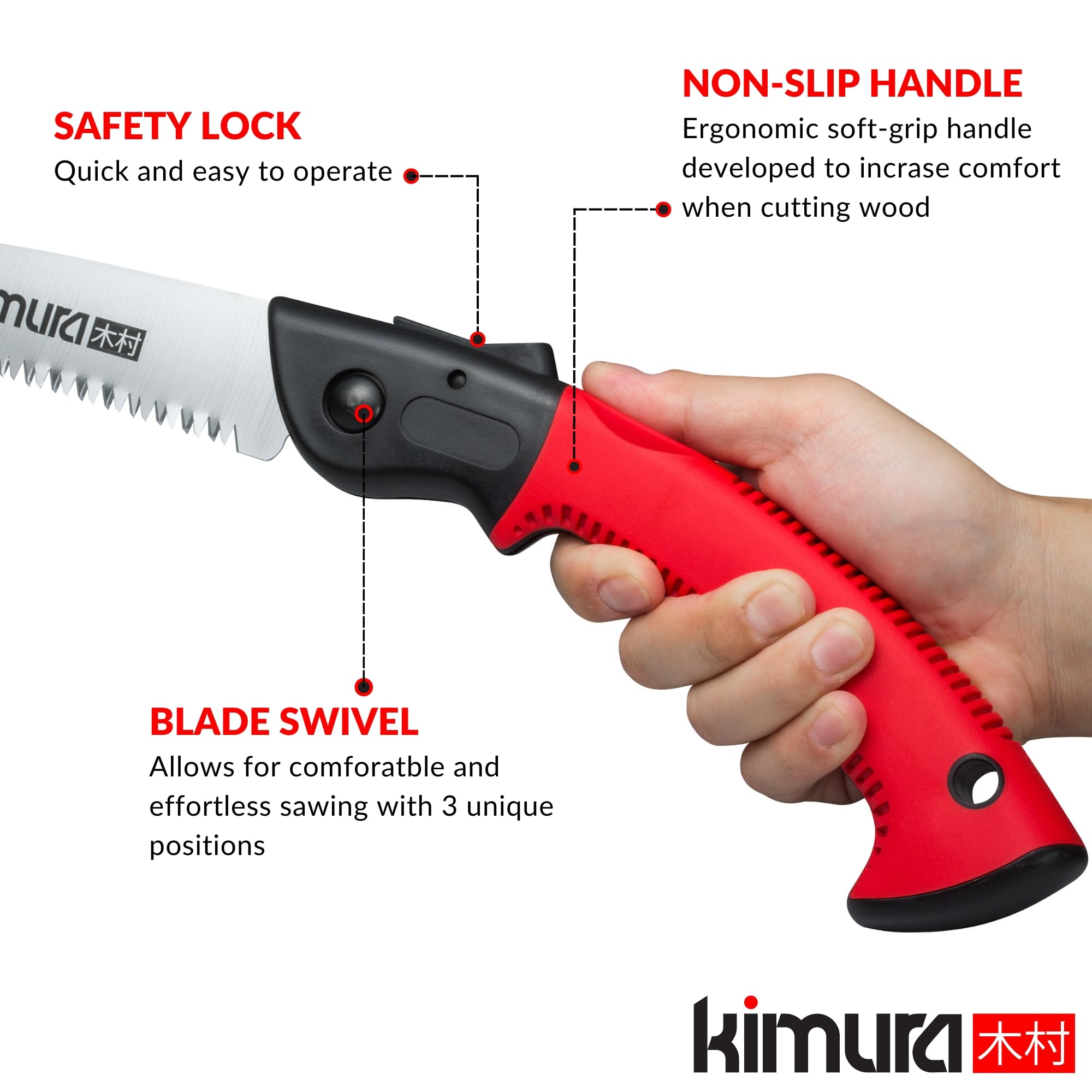 Kimura Pro Pruning Saw, Folding Hand Saw, Premium Japanese SK5 Steel, Ergonomic Soft Non-Slip Handle - Image 3