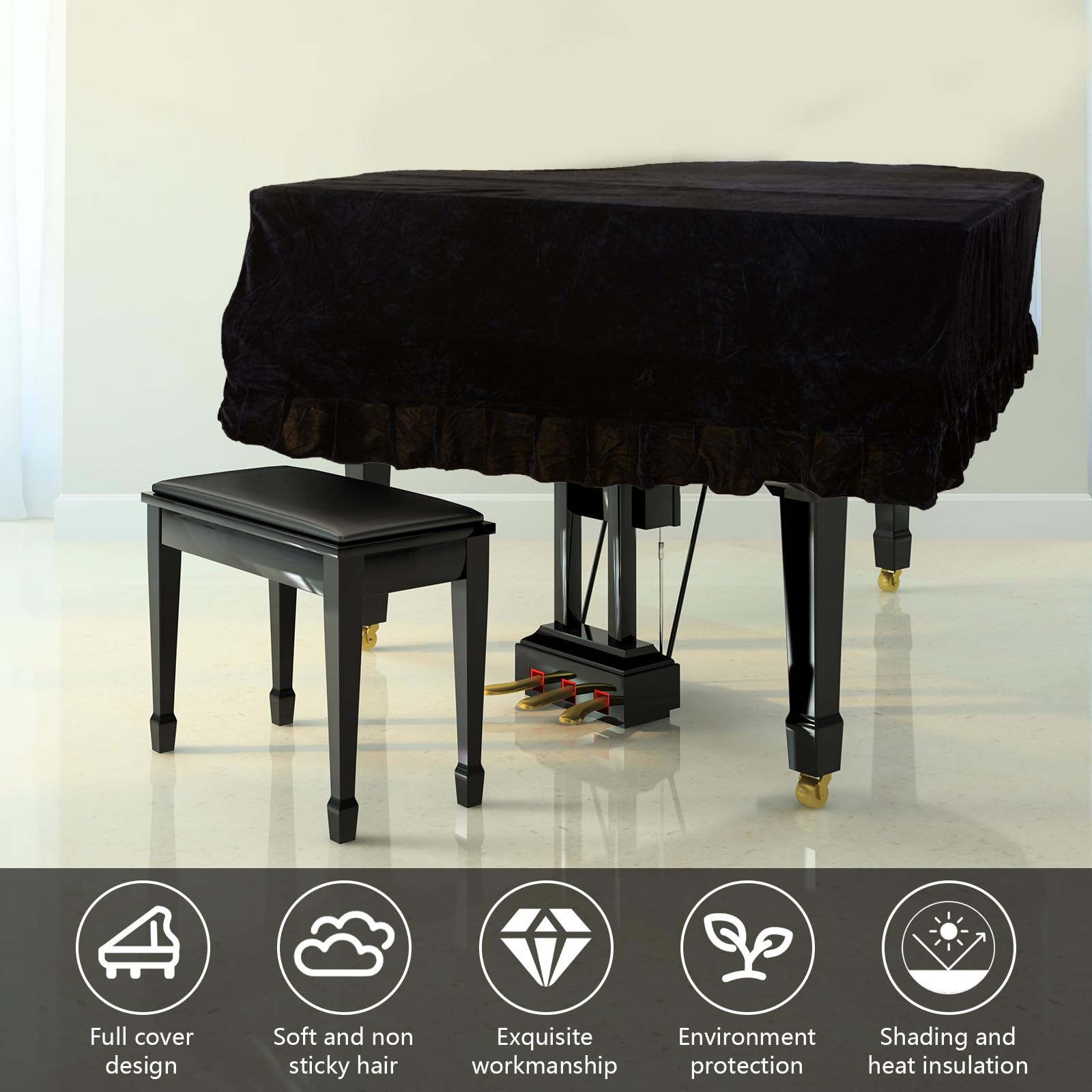 Copertura Per Pianoforte, Copertura Per Pianoforte A Coda Da 180 Cm Copertura Per Pianoforte In Velluto Protezione Decorativa Contro Polvere Graffi E Carica Statica