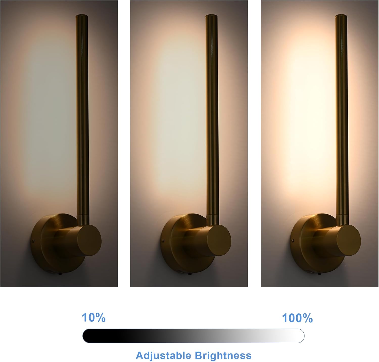 20 Inch LED Indoor Wall Sconce Modern Interior 15W 2700K-5500K Dimmable Brushed Brass Vanity Wall Light Adjustable Gold Sconces Wall Mounted Lighting Fixture for Bathroom Bedroom Living Room