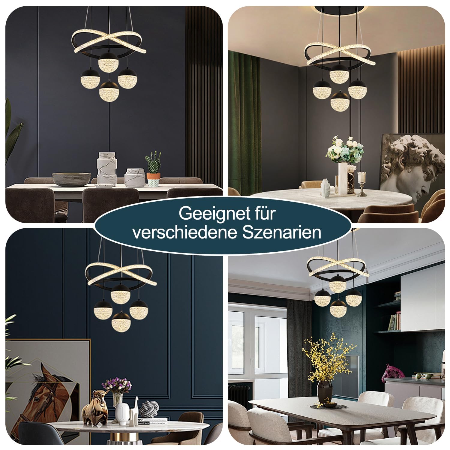 JDONG LED Pendelleuchte Kristall Hängelampe Esstisch 54W LED Hängeleuchte Höhenverstellbar für Esszimmer Wohnzimmer,Dimmbar Hängeleuchte mit Fernbedienung