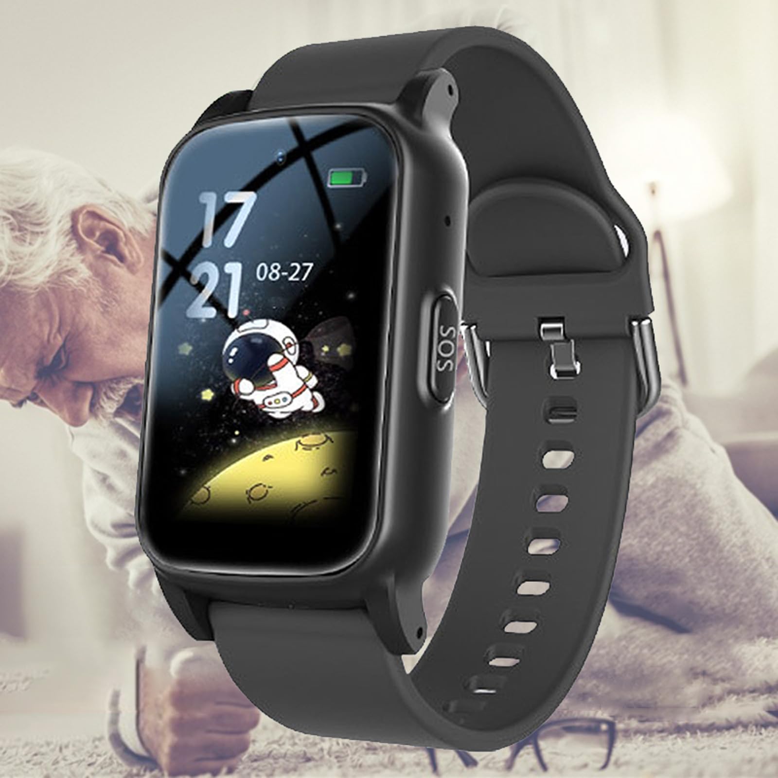Orologio Salvavita Anziani Smart Watch Rilevamento Cadute Orologio Intelligente con Pulsante SOS Panico Anti-Perso IP67 Impermeabile per Demenza AlzheimerBlack,One Size