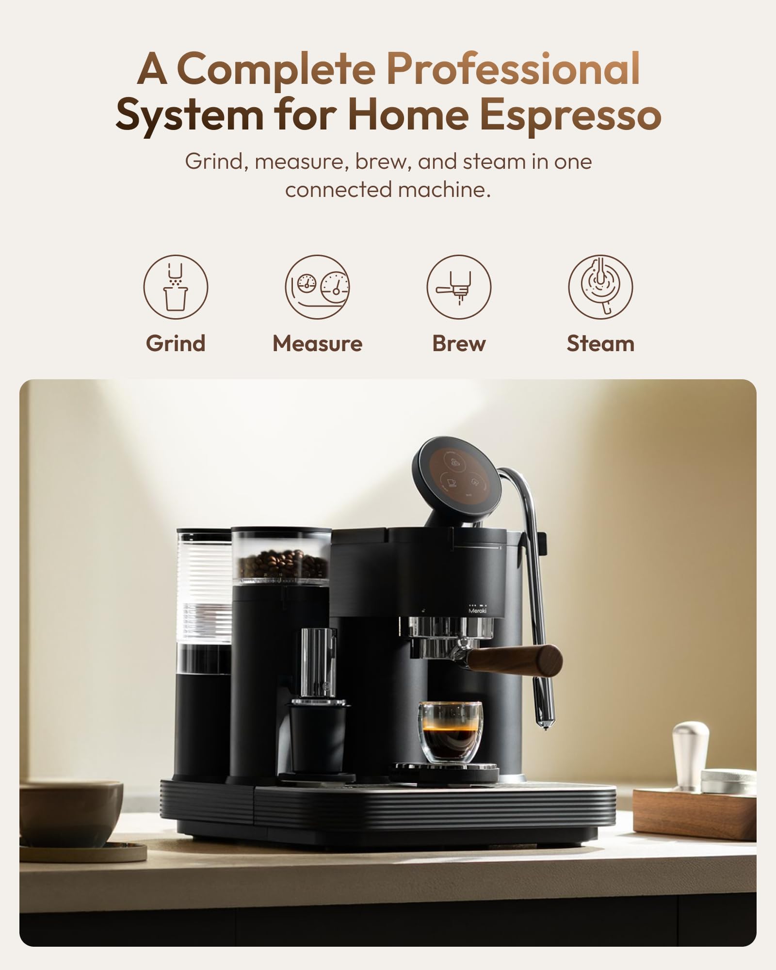 Meraki Dual Boiler Espresso Machine with Grinder and Built-In Dual Scales view 2