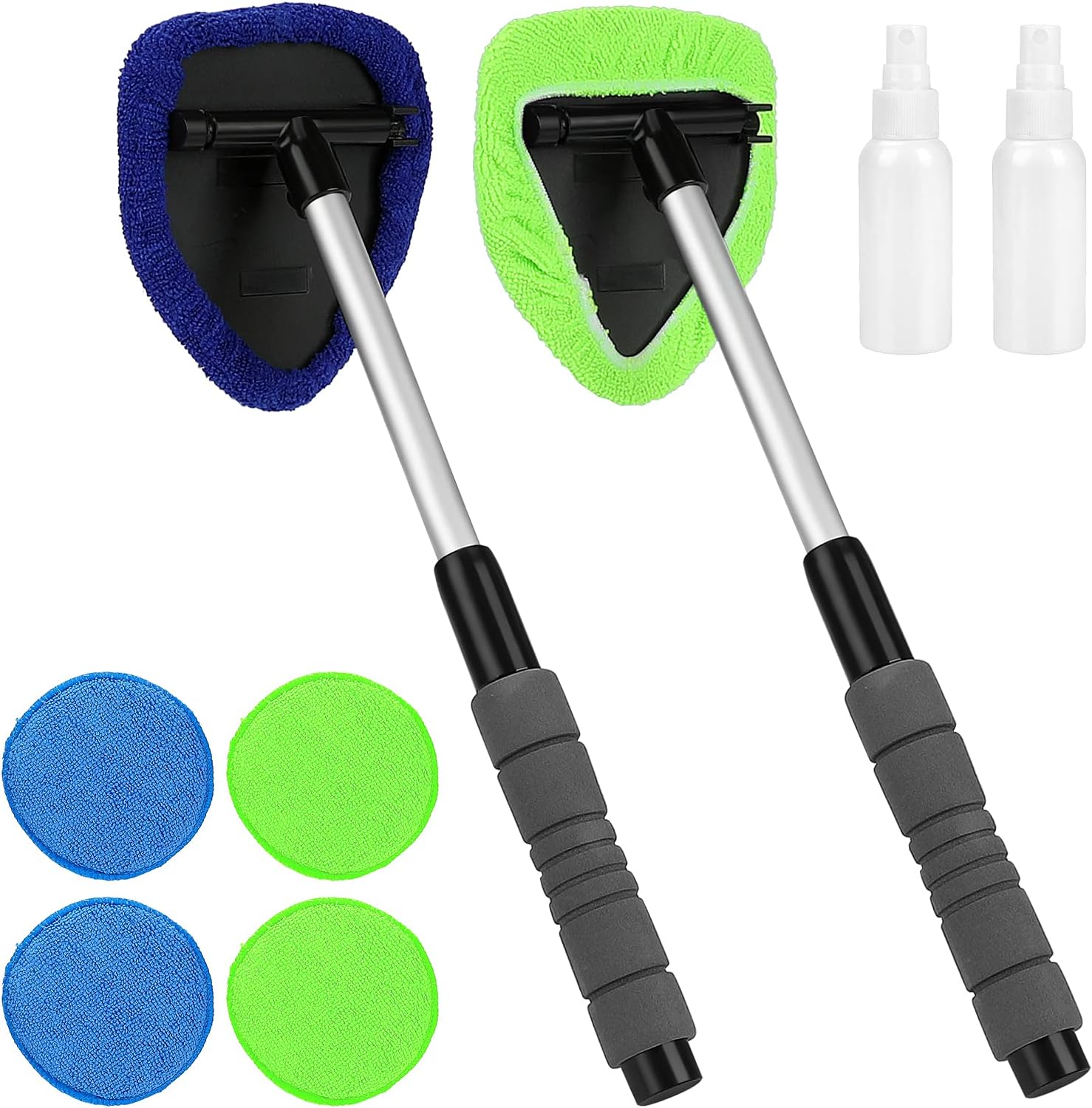 GlobalstoreGlobalstore Car Windshield Cleaner, 2 Set Car Window Windshield Cleaning Tool, Microfiber Car Window Cleaner with Handle Extendable, Washable Microfiber Pads, Car Interior Cleaning Kit for Home