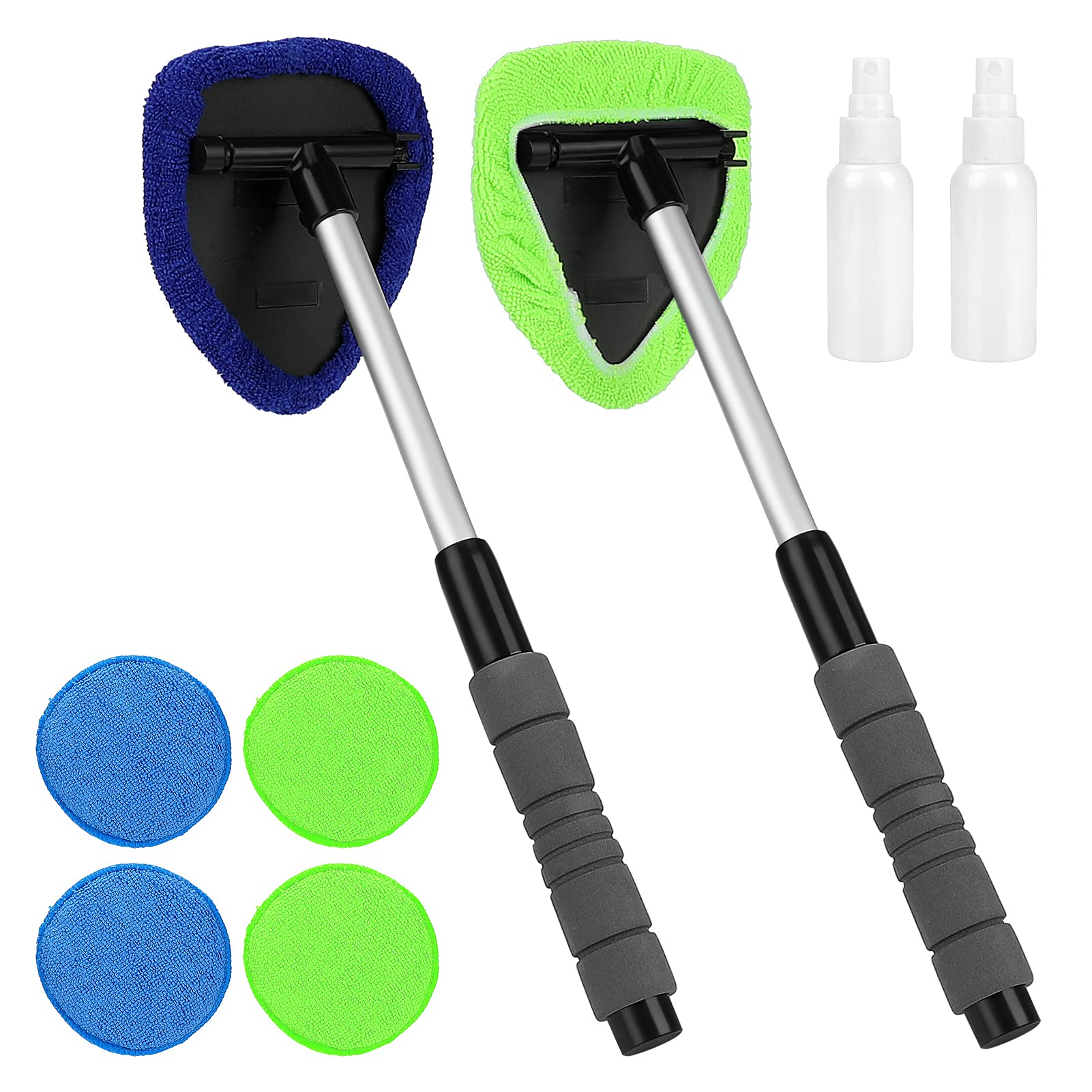 GlobalstoreGlobalstore Car Windshield Cleaner, 2 Set Car Window Windshield Cleaning Tool, Microfiber Car Window Cleaner with Handle Extendable, Washable Microfiber Pads, Car Interior Cleaning Kit for Home