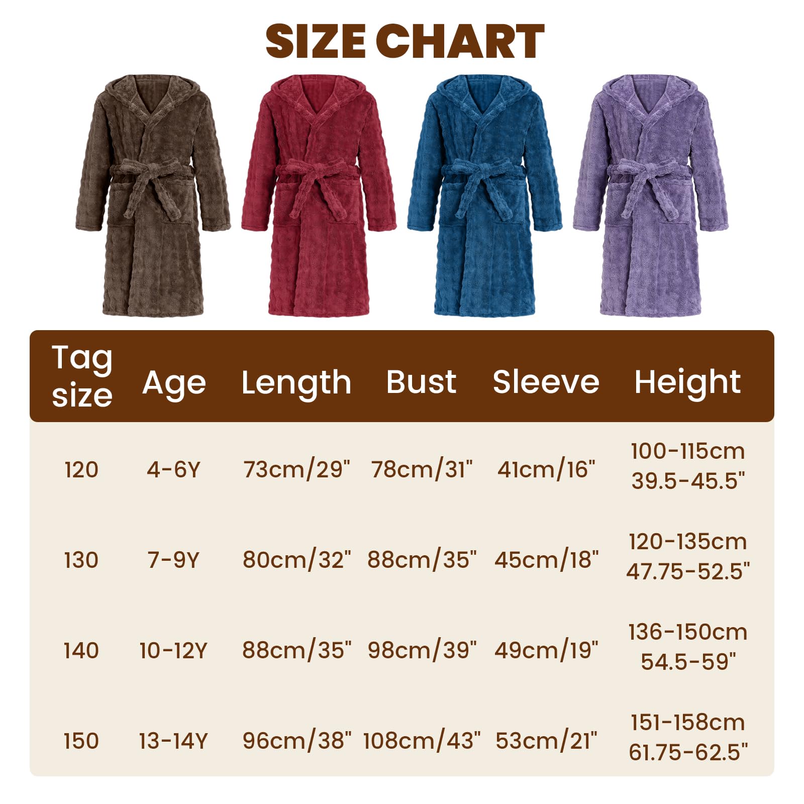 WYTbaby Accappatoio unisex in morbido pile con cappuccio per bambini da 4 a 14 anni