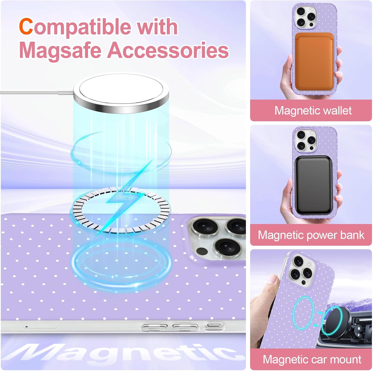 Hython for iPhone 13 Pro Case Cute Polka Dot Aesthetic Design Simple Cover 6.1", Thin Slim Anti-Scratch Soft TPU Bumper Shockproof Rubber Protective Phone Cases for Women Girls, Magnetic Purple thumbnail
