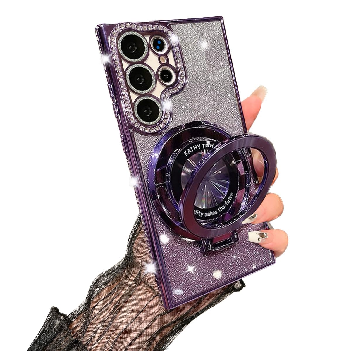 AuroiCCY Magnetic Ring Stand Glitter Case for Samsung Galaxy S24 Ultra, (Compatible with Magsafe) Luxury Bling Diamond Rhinestones Cover with Camera