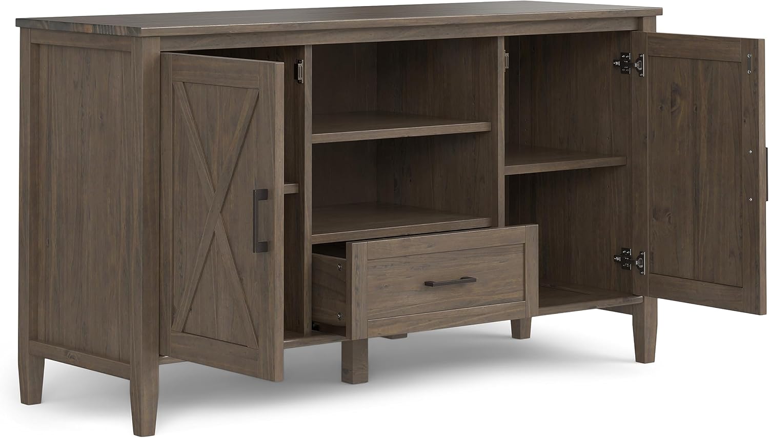 SIMPLIHOME Ela Solid Wood 53 inch Wide Transitional TV Media Stand in Smoky Brown for TVs up to 60 inches for the Living Room and Entertainment Center