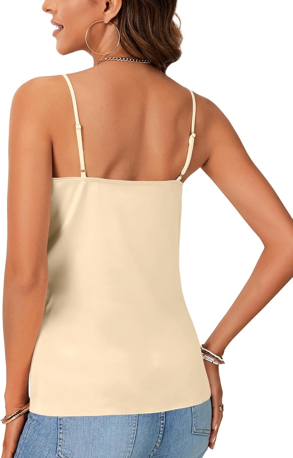 Vrtige Women's Satin Tank Summer Top Adjustable Spaghetti Lace Trim V Neck Strap Camisole - Image 5