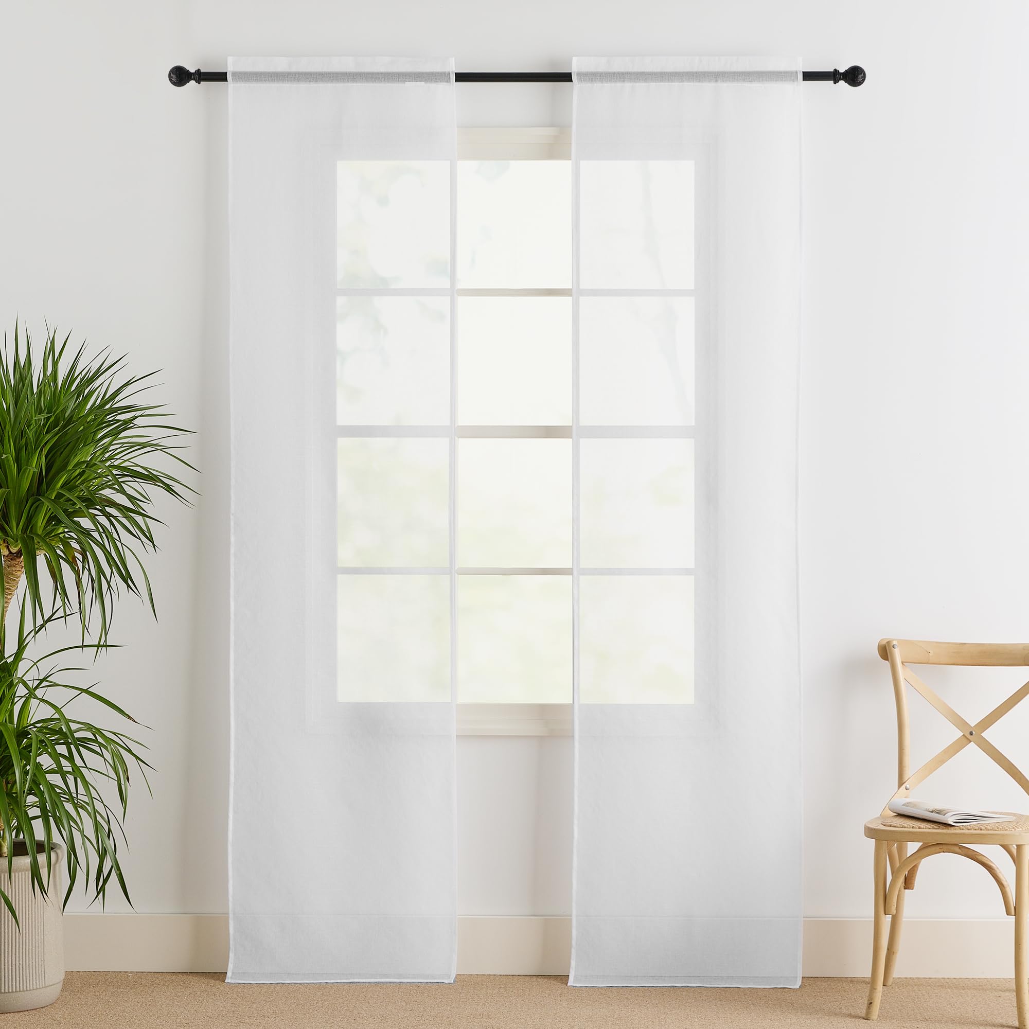 PONY DANCE Tende a Vetro per Porta Finestra 2 Pezzi 60x240 CM Tendine Finestra a Vetro per Cucina con Tasca Curtains Bianche Trasparenti Decorazione per Salotto