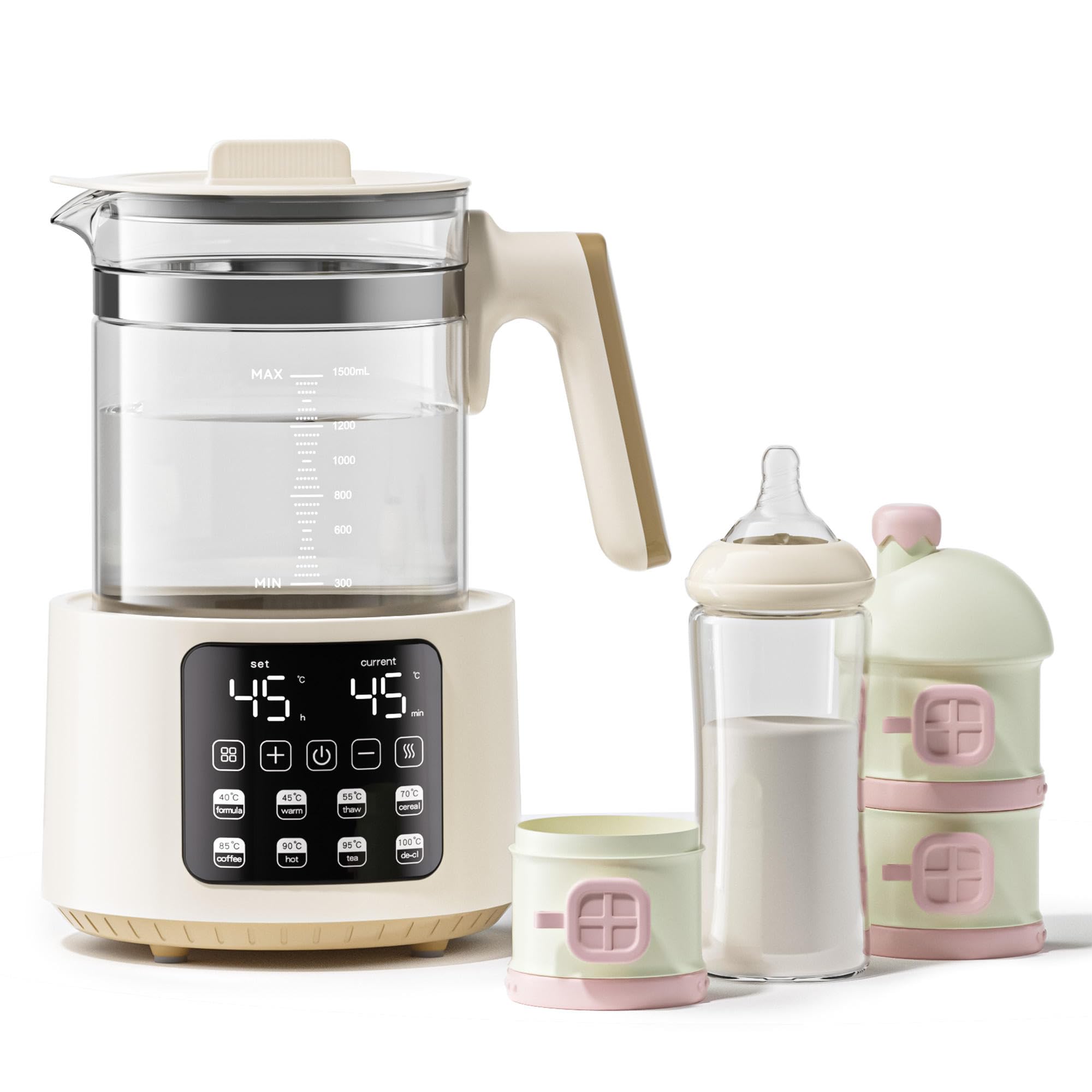 OFNHJK Bottle Warmer, 600W Electric Baby Kettle, Instant Baby Milk Warmer, Multifunctional Bottle Steamer, Temperature Control, Defrost/Breastmilk/Formula/Tea/Coffee, 72H Keep Warm