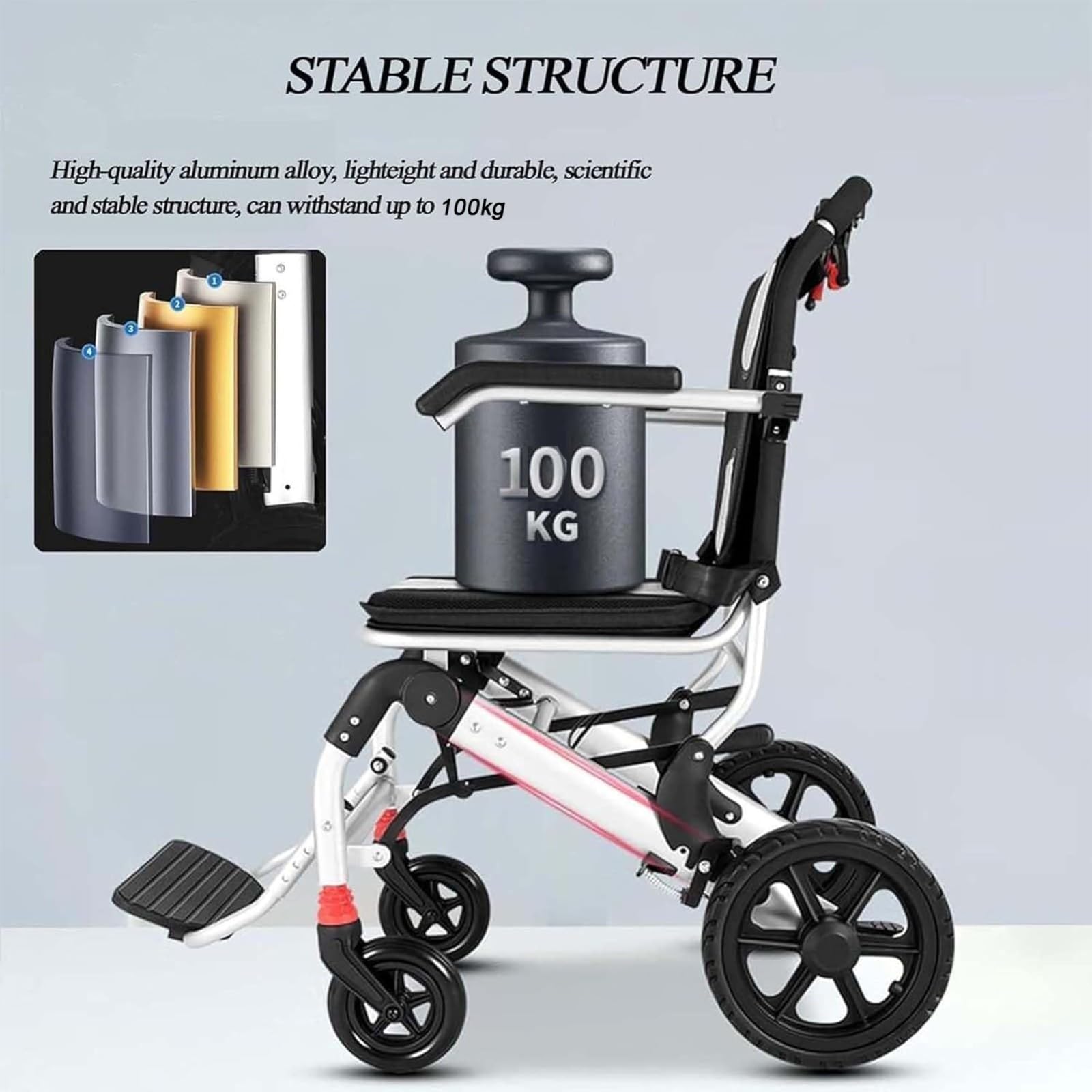 Silla De Ruedas Plegable De Traslado, Ligera, Aluminio, Ancho 41 Cm, Silla De Ruedas Plegable Freno En Manetas, para Movilidad Reducida, De Viaje, para Casa, Estrecha