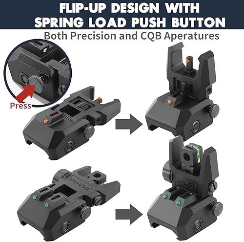 Miniatura 3 de Miras de fibra óptica, miras de respaldo delanteras y traseras abatibles con puntos de fibra óptica verdes y rojos, mira frontal ajustable sin