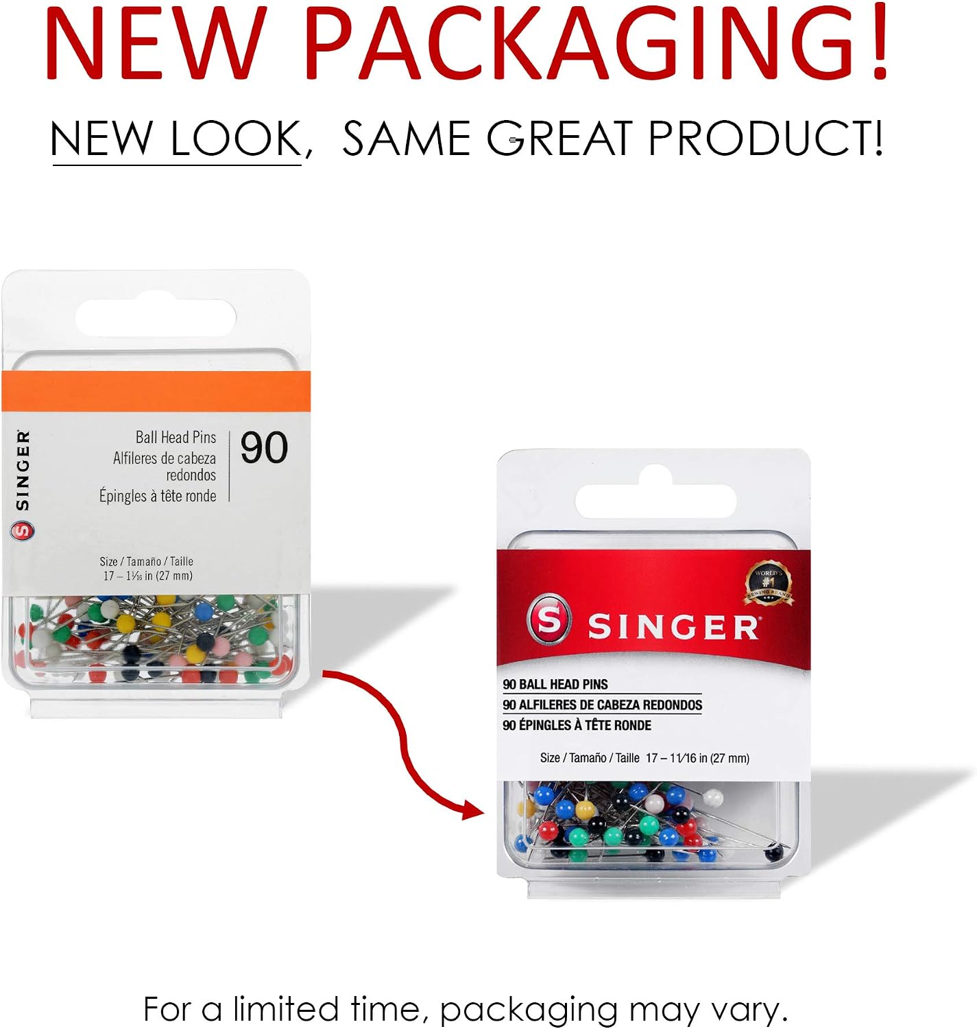 SINGER Ball Point Color Head Pins, 90-Count