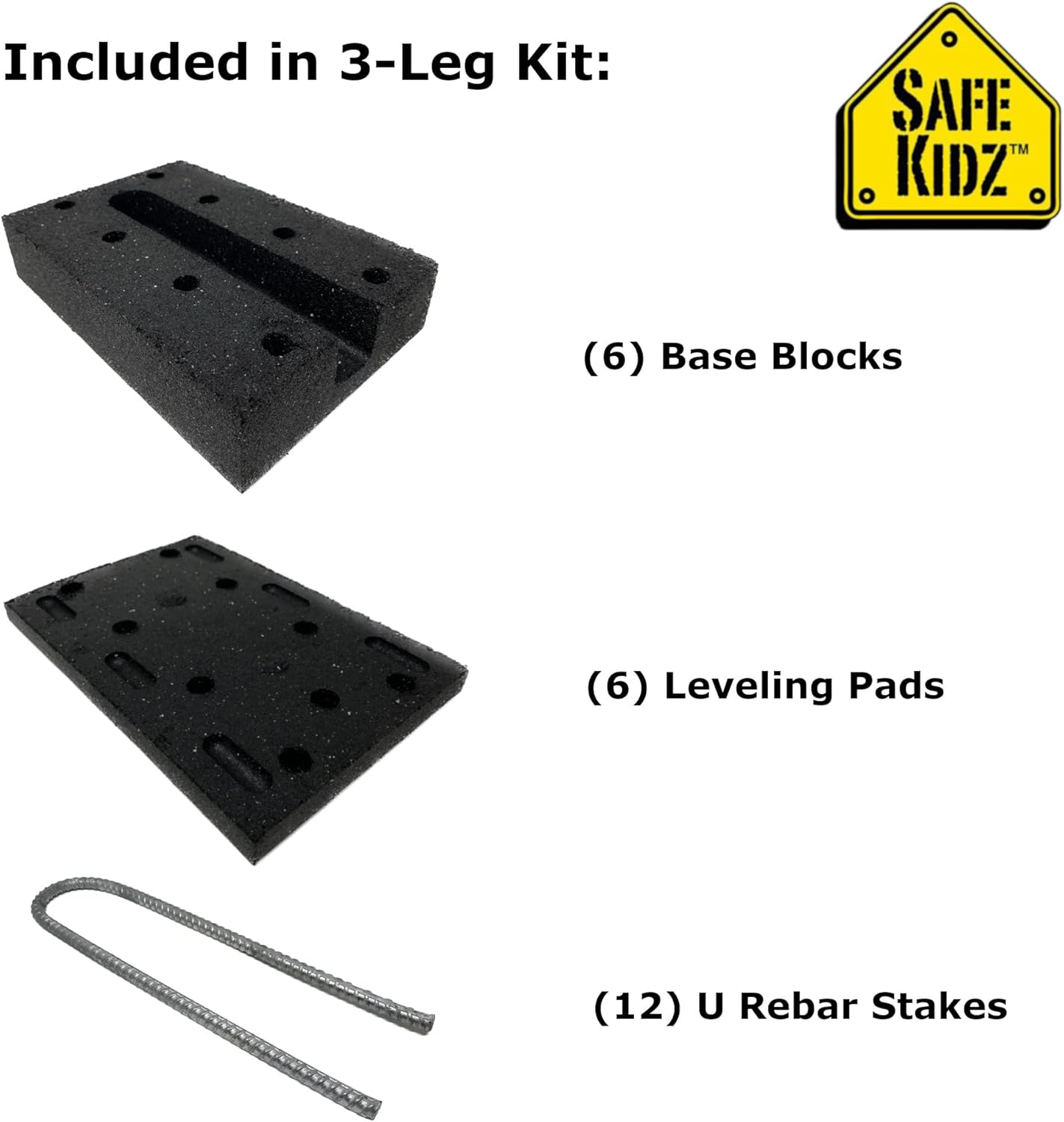 Trampoline Anchor Leveling System | Complete Accessories Kit, Secure Fitted Stabilizing Base Blocks, Leveling Pads & Stakes to Safely Anchor U-Leg | 3 Sets