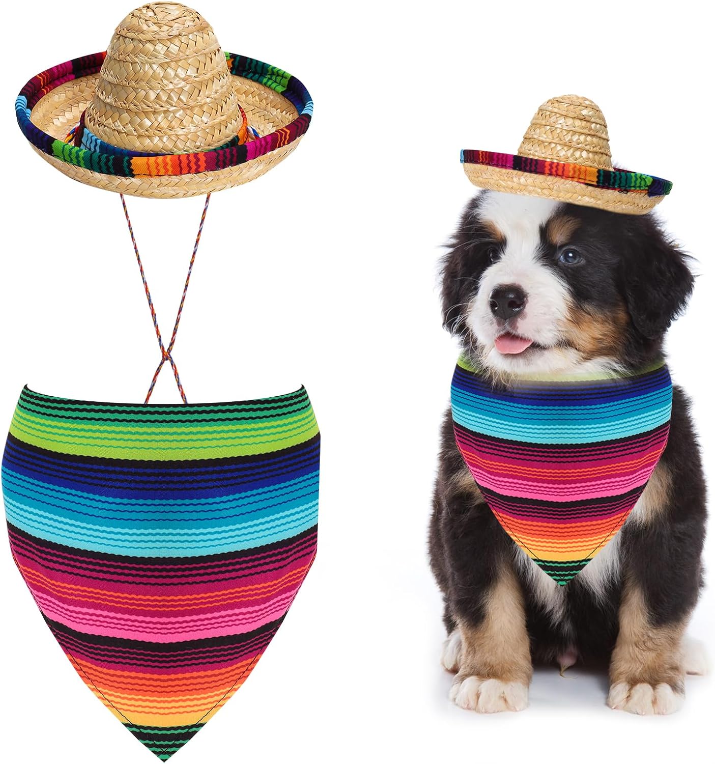 Disfraz Mexicano Sombrero y Bandana para Perros Pequeños Fumwase