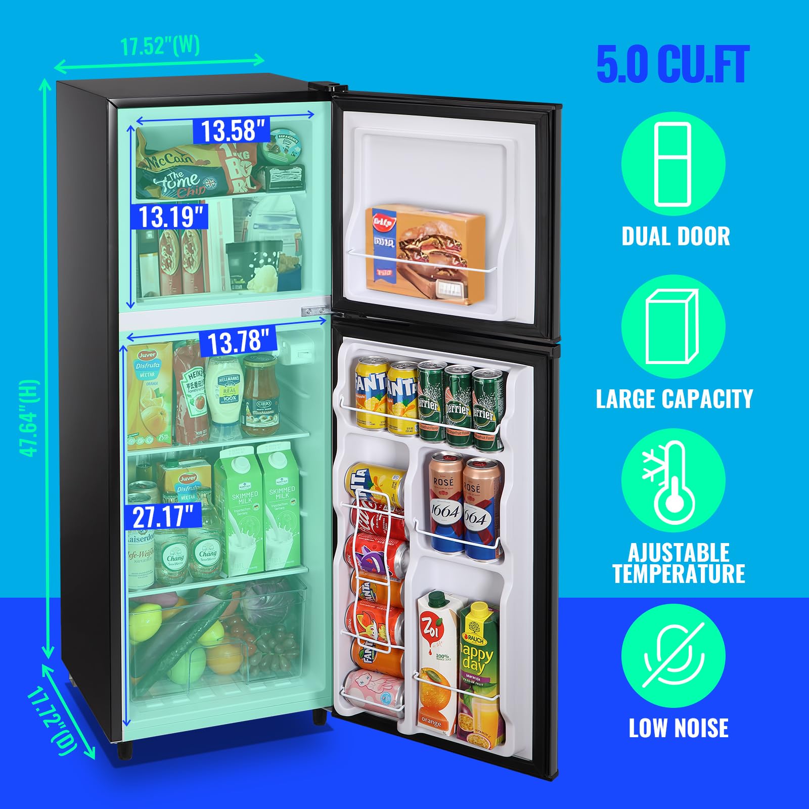 Tacool 5.0 Cu.Ft Mini Fridge Small Refrigerator With Drink Holder Double Door Refrigerator Adjustable Glass Shelves For Home,Apartment,Office Black on Fridge.com - View 3