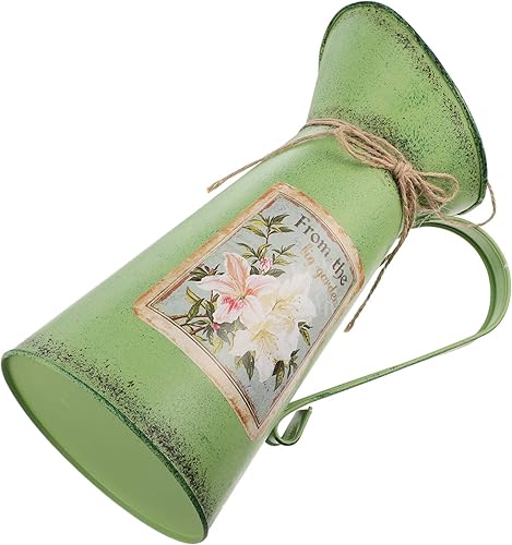 Miniatura 3 de GANAZONO Cubo de flores rústico jarrón de flores Shabby Chic para regadera, color verde claro, jarra de metal para el hogar, granja, jarrón