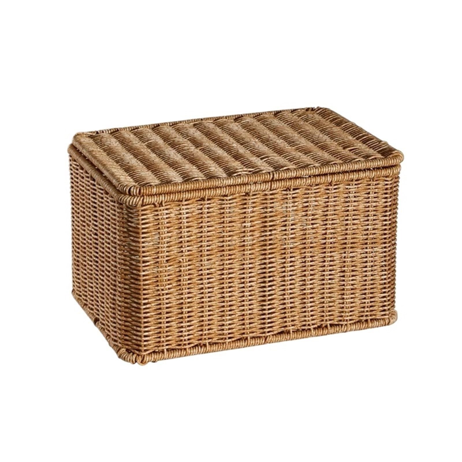Folding Laundry Basket Household Storage Rectangular Hand Woven Large Box with Lid Bins Closet Organizer for Home Organizing