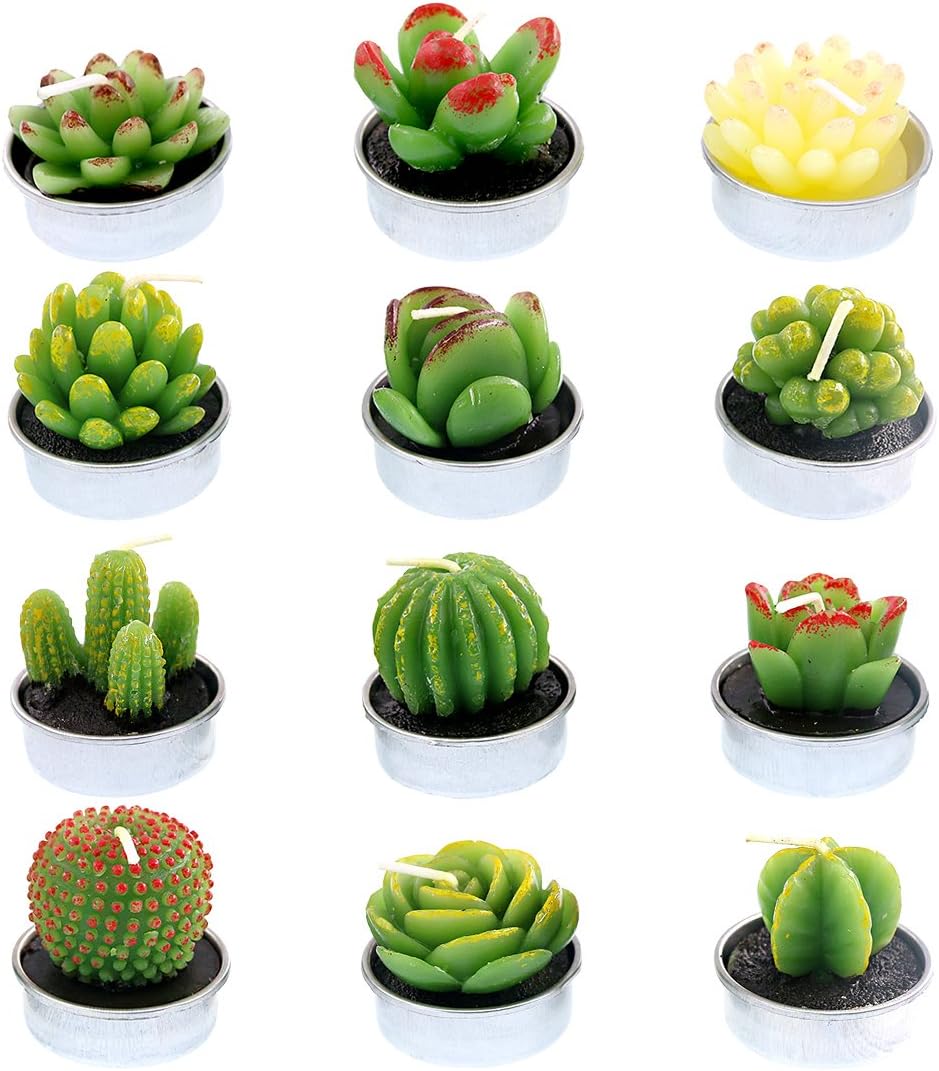 Swpeet 12Pcs Decorative Succulent Cactus Tealight Candles Kit, Cute Smokeless Succulent Plants Perfect for Candles Festival Wedding Props and House-Warming Party - Image 3
