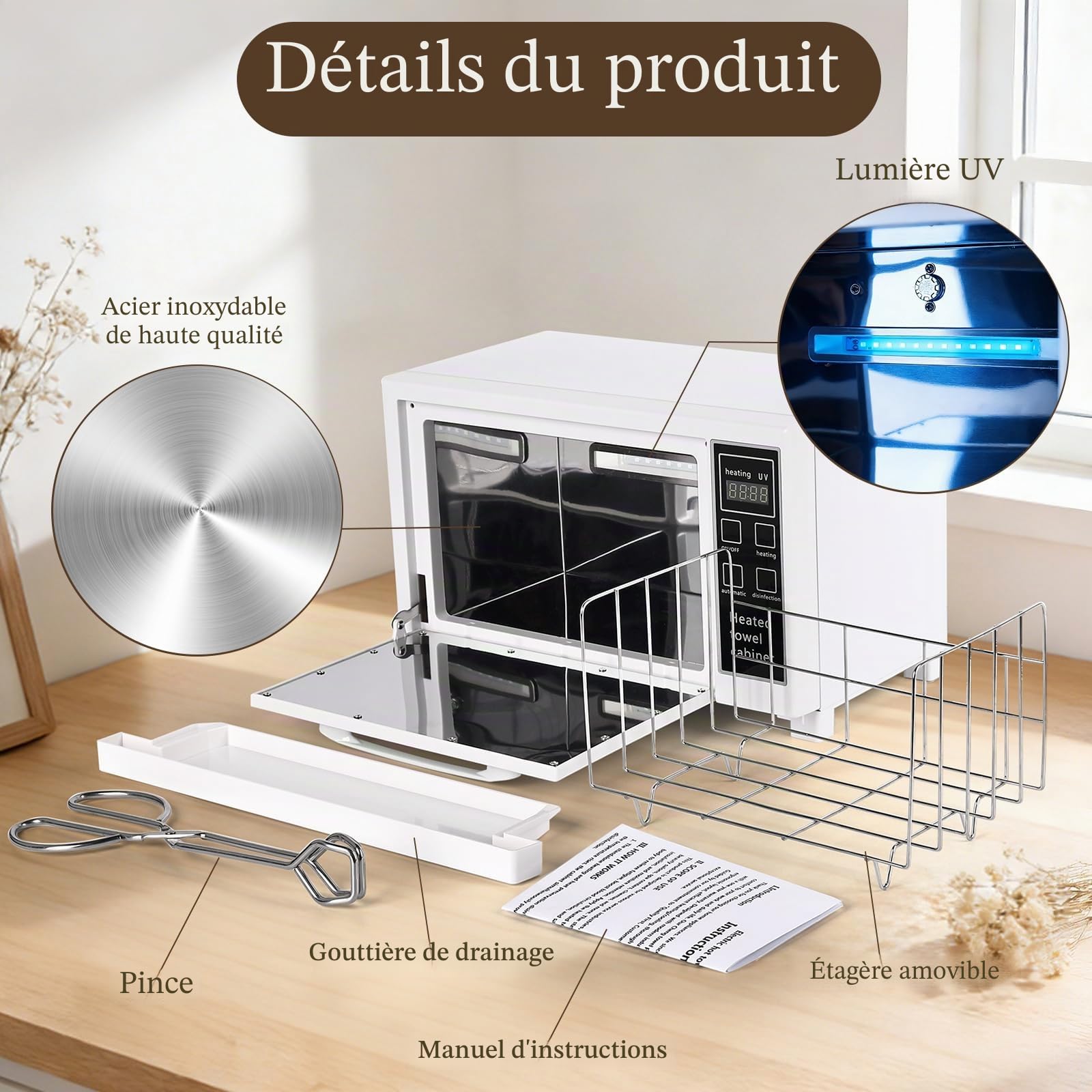Sèche-Serviettes 4 en 1 de 5.5l, sèche-Serviettes électrique, stérilisateur UV, Chauffe-Serviettes pour Soins du Visage, Soins des Cheveux, Massage, équipement de Salon et Maison