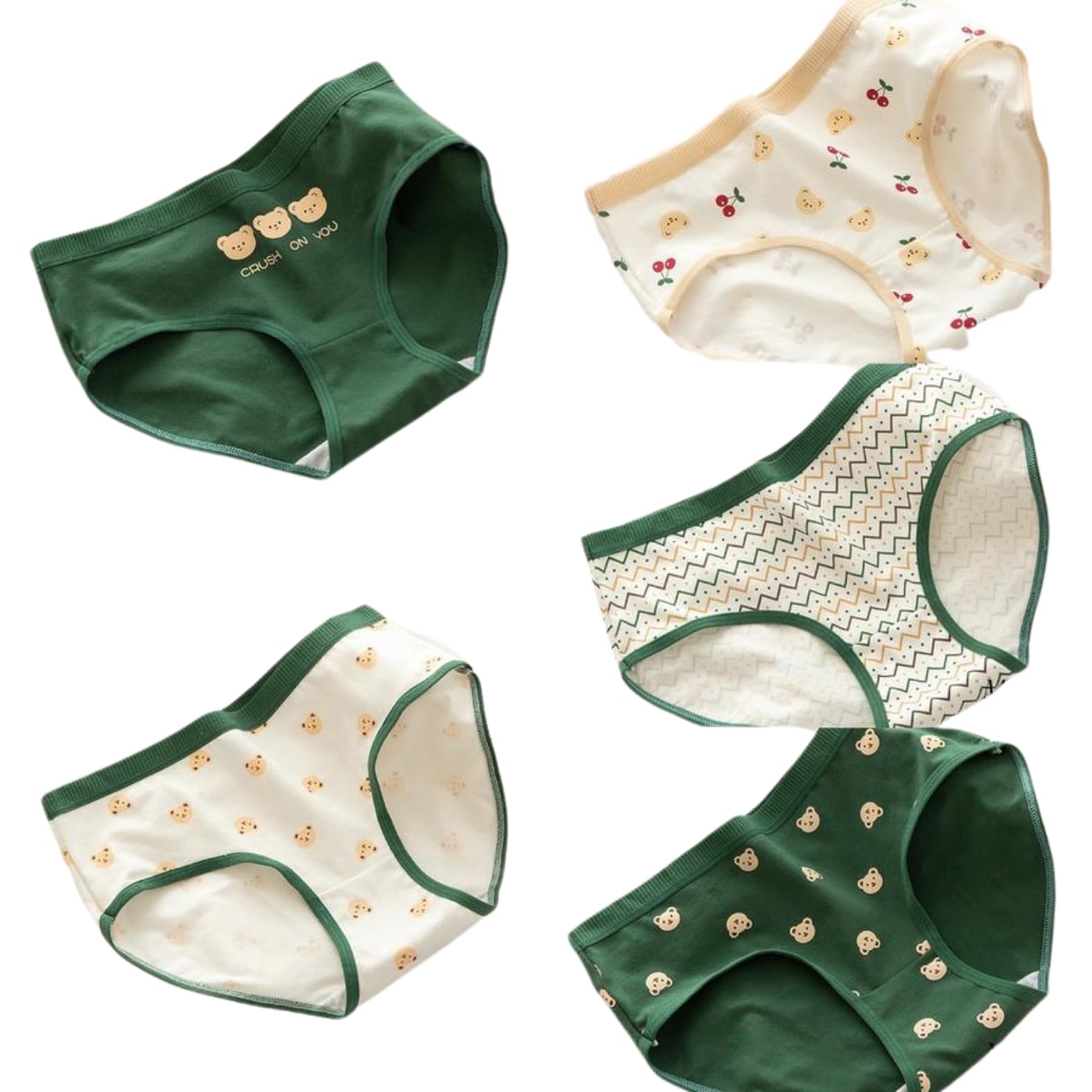 pashu creation Women’s Cotton Blend Briefs Printed & Solid Mid Waist Panties Soft, Breathable, Stretchable Underwear Cute Bear & Pattern Designs Pack of 3 Multicolour-picture-39