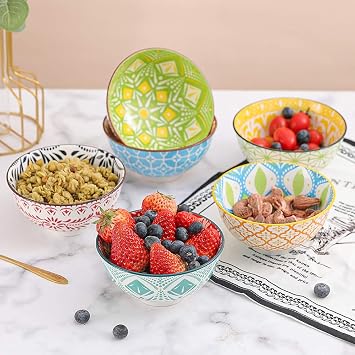 Porcelain Dessert Bowls Cereal Bowl - Ceramic Bowl Set of 6 - Colorful Small Bowls for Ice Cream | Soup | Cereal | Rice | Snack | Side Dish | Condiment Microwave and Dishwasher Safe -4.75 Inch(10OZ)