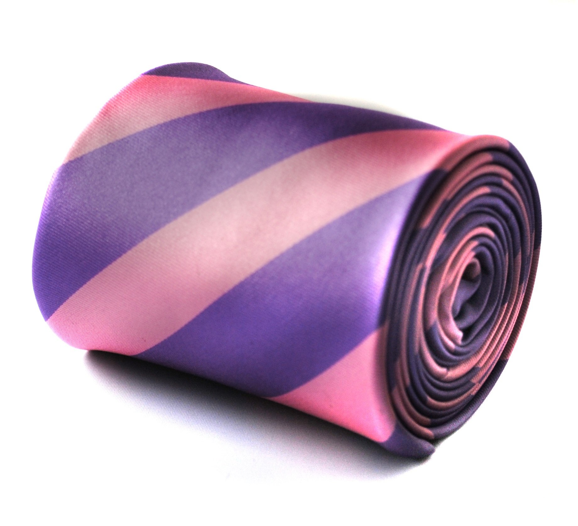 Frederick Thomas Pink and Purple Barber Stripe Tie, Classic 8cm Width Design Necktie Ideal for Weddings, Formal Events, Business Meetings and Dinner Parties