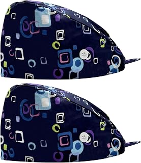 2 Pcs Scrub Caps Women - Surgical Cap with Buttons, Sweatband & Elastic Adjustment
