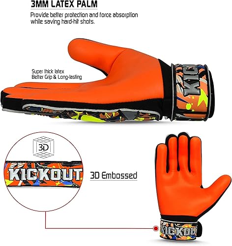 Miniatura 4 de Kickout Guantes de portero de fútbol prémium  Guantes de portero Funky con látex de 0.118in para un agarre y protección