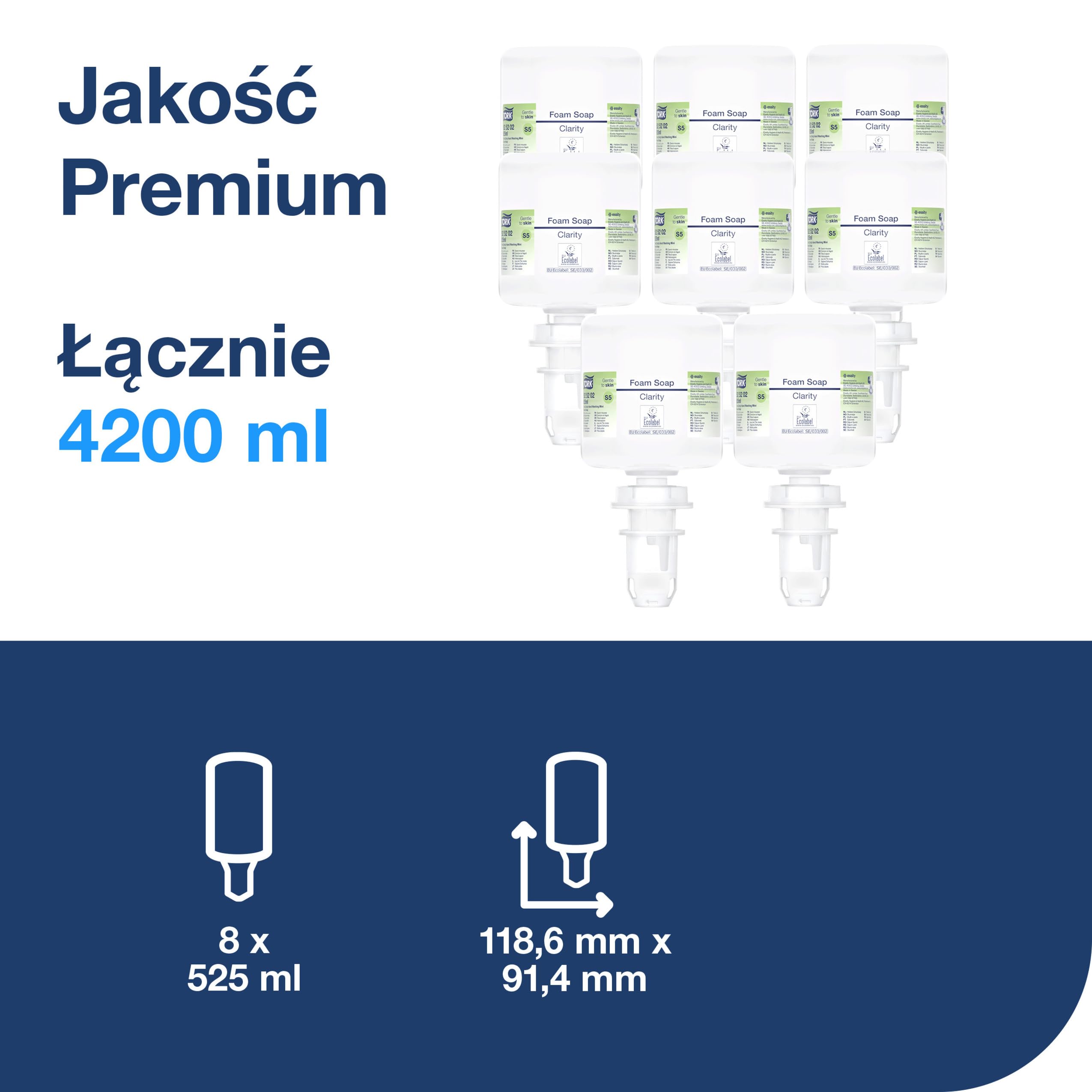 Tork czyste mydło w pianie do rąk mini S5, butelka z plombą higieniczną, 8 × 525 ml, 525202