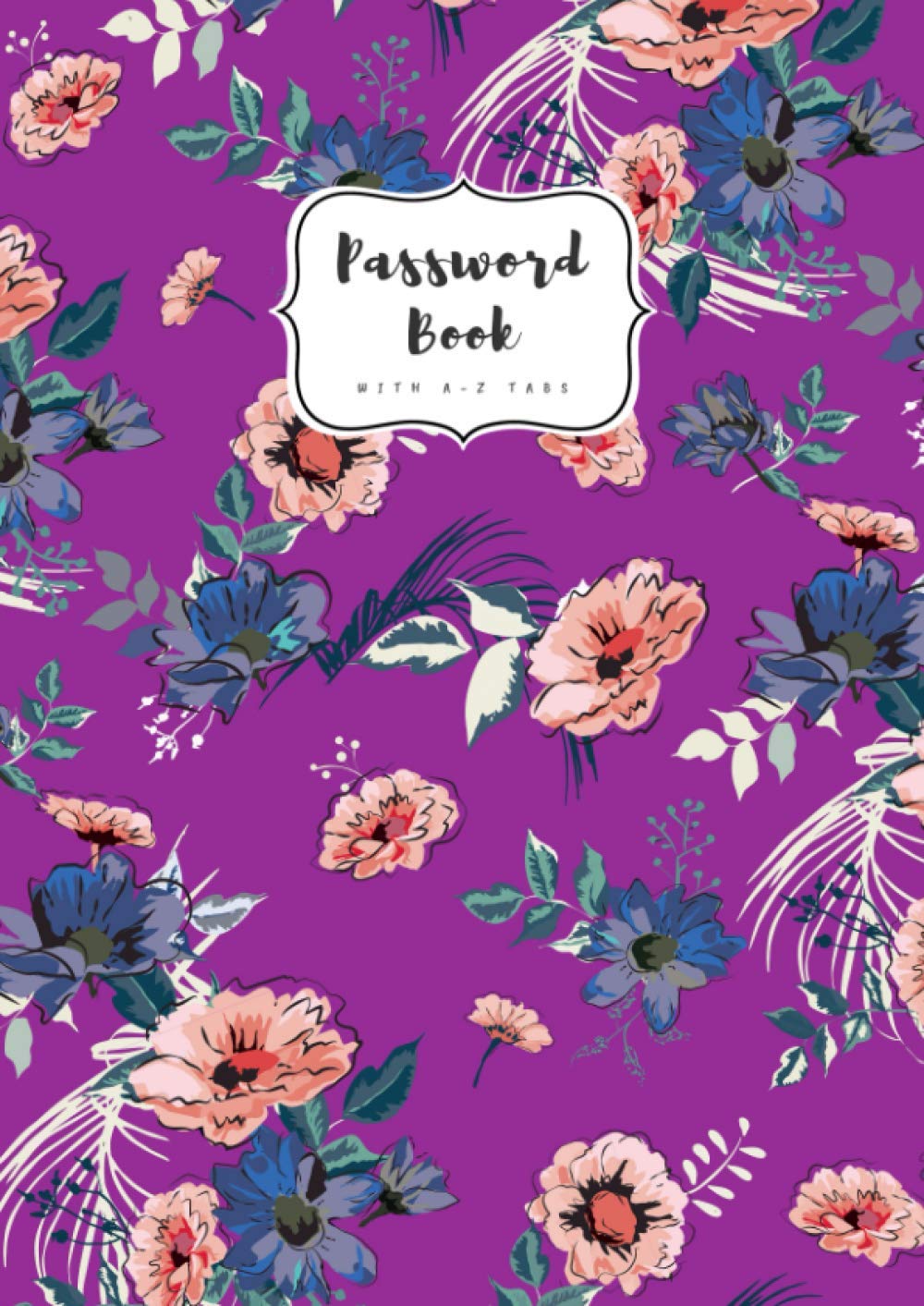 Password Book with A-Z Tabs: A4 Internet Password Logbook with Alphabetical Index | Large Print | Abstract Modern Flower Design Purple