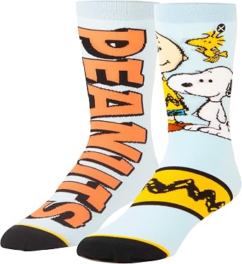 Odd Sox - Peanuts Snoopy Charlie Brown Novelty Funny Crew Socks, Size Large