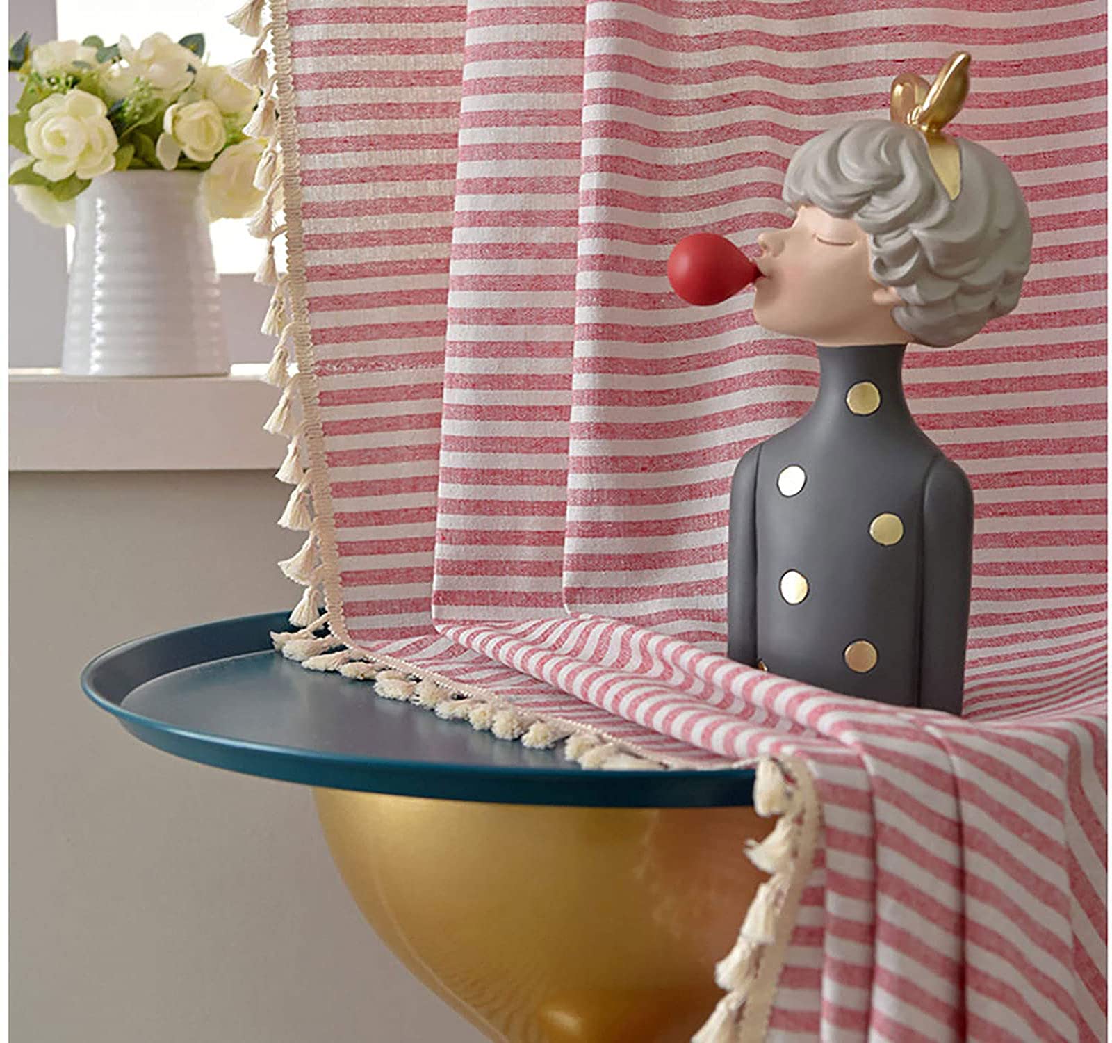 Rideaux Boho de fenêtre en lin et coton rouge de qualité supérieure