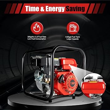 7.5 HP 3KW 3600-Rpm 3-Inch Gasoline Engine Portable Water Pump, 60m3/h Flow Rate Gas-Powered Semi-Trash Water Transfer Pump for Garden Drainage Irrigation