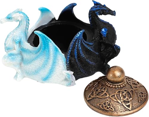 Miniatura 4 de Ebros Gift Noche y día contrastando dragones duales custodiando celta Trinidad Knotwork Caldero decorativo joyero estatua medieval alada alquimia