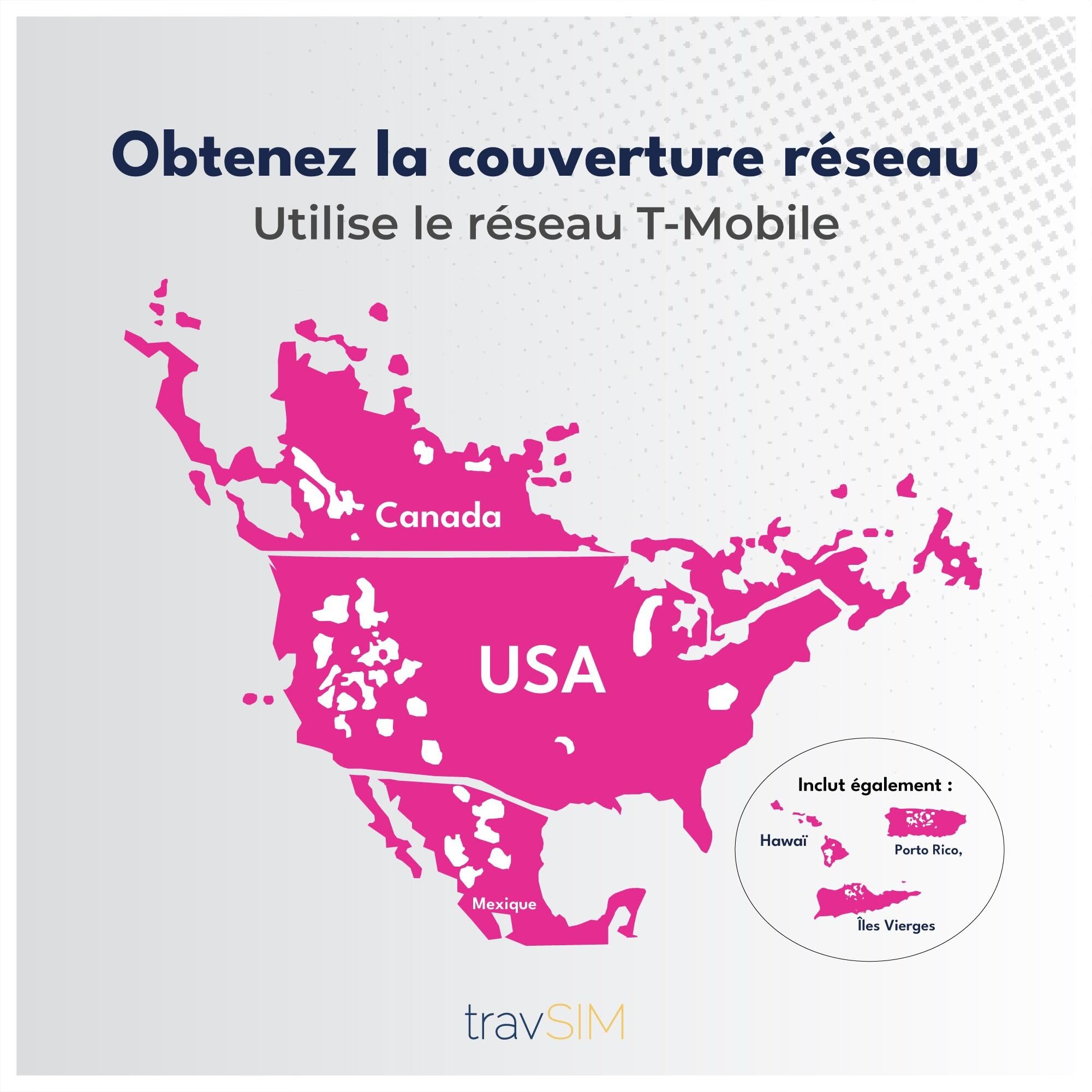 travSIM USA, Canada Mexico SIM Card | Servicio T-Mobile | 50GB de Datos para USA, 5GB para Canada y Mexico | Llamadas Nacionales y SMS ilimitados | Válido Durante 21 días