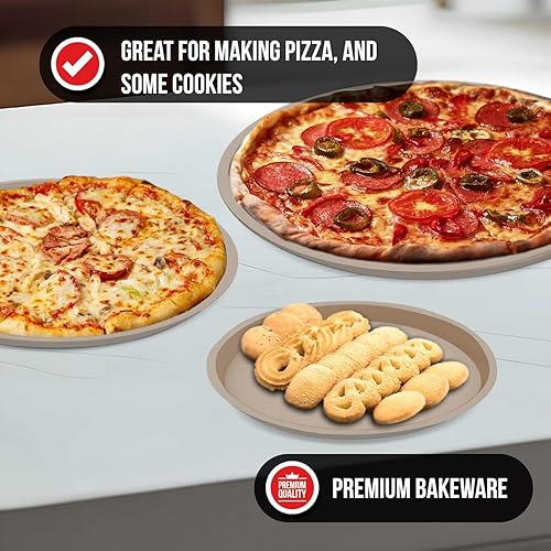 Vista 12 de BAKKENMASTER Bakken Swiss Pizza - Juego de 3 bandejas para pizza, revestimiento de cerámica gris, antiadherentes, redondas de acero, aptas