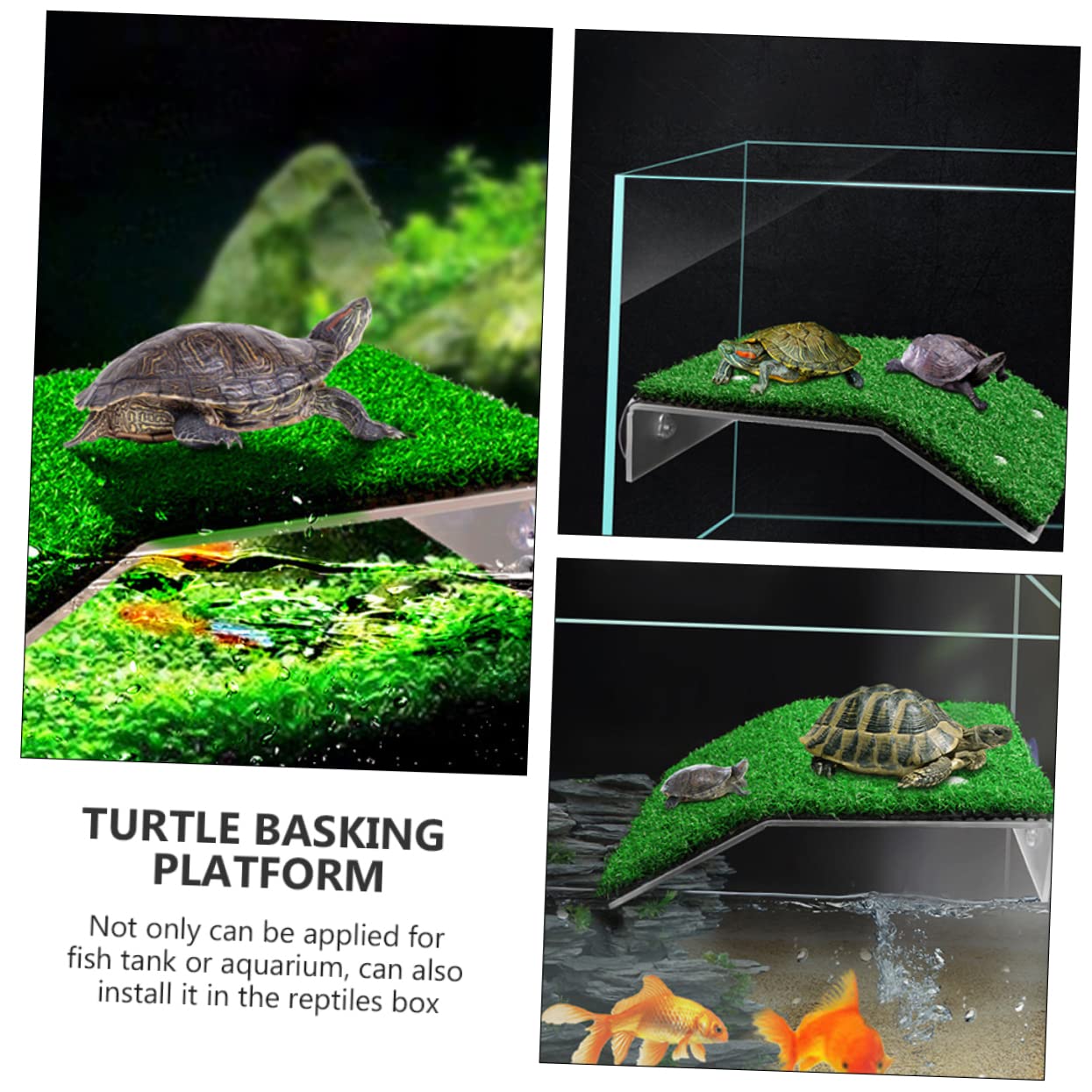 ibasenice Plataforma para Tortugas y Reptiles Césped Simulado, Rampa De Plástico Multifuncional, Tamaño Grande y Pequeño, para Acuario y Terrario, Apta para Tortugas De Agua y Pequeños Reptiles