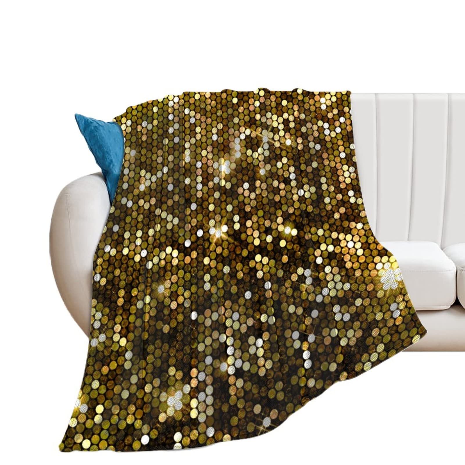 Couverture Polaire Paillettes d'Or Plaid Flanelle Chaud Jeté de Canapé 100x130cm