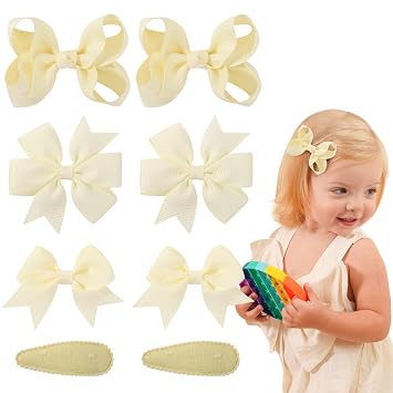 choicbaby 8pcs Baby Girl Hair Bow Clips Set, Yellow Toddler Hair Clips Boutique Grosgrain Ribbon Bow Hair Barrettes Accessories for Infant Toddler Kids