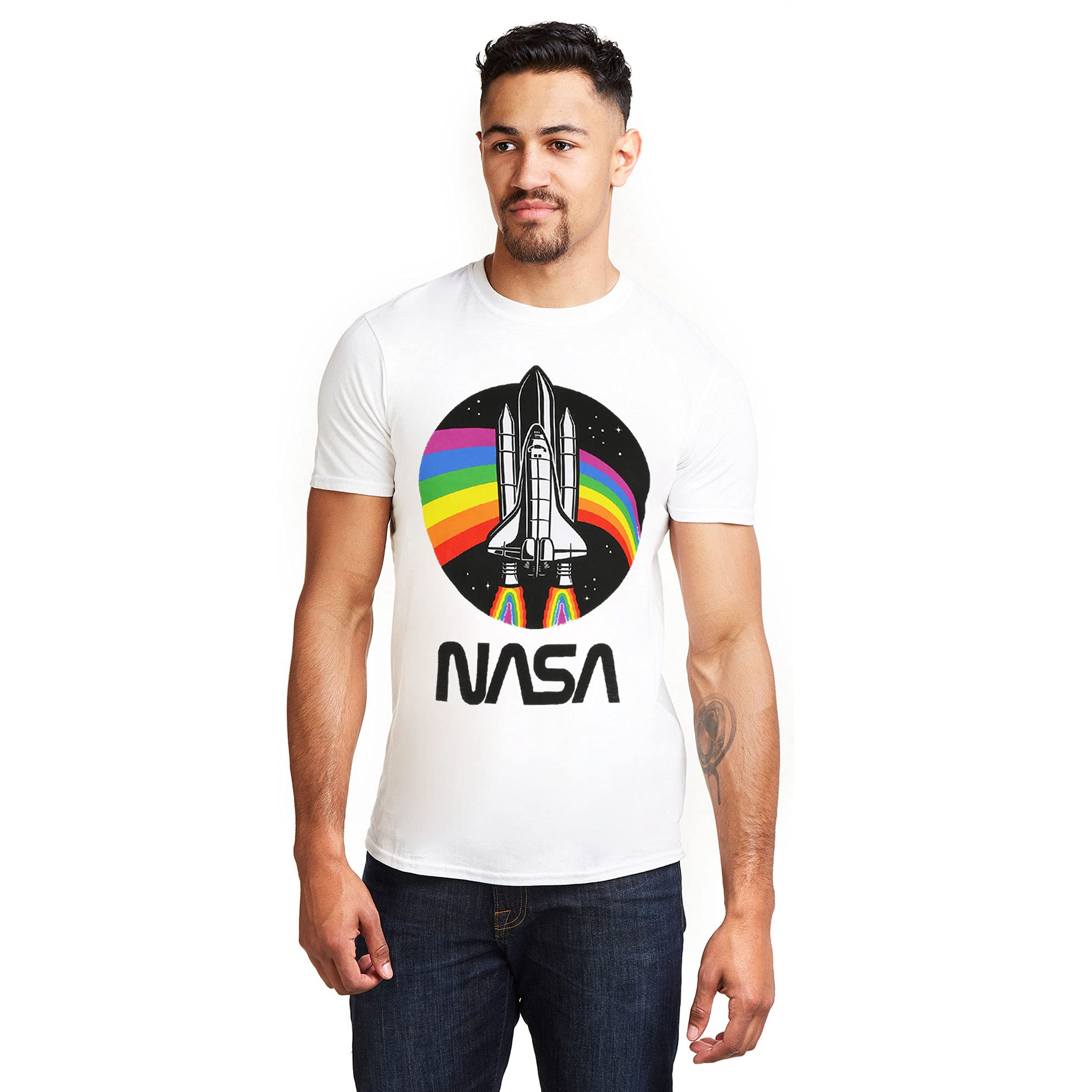 Nasa Men's White Rainbow T Shirt, L Uk