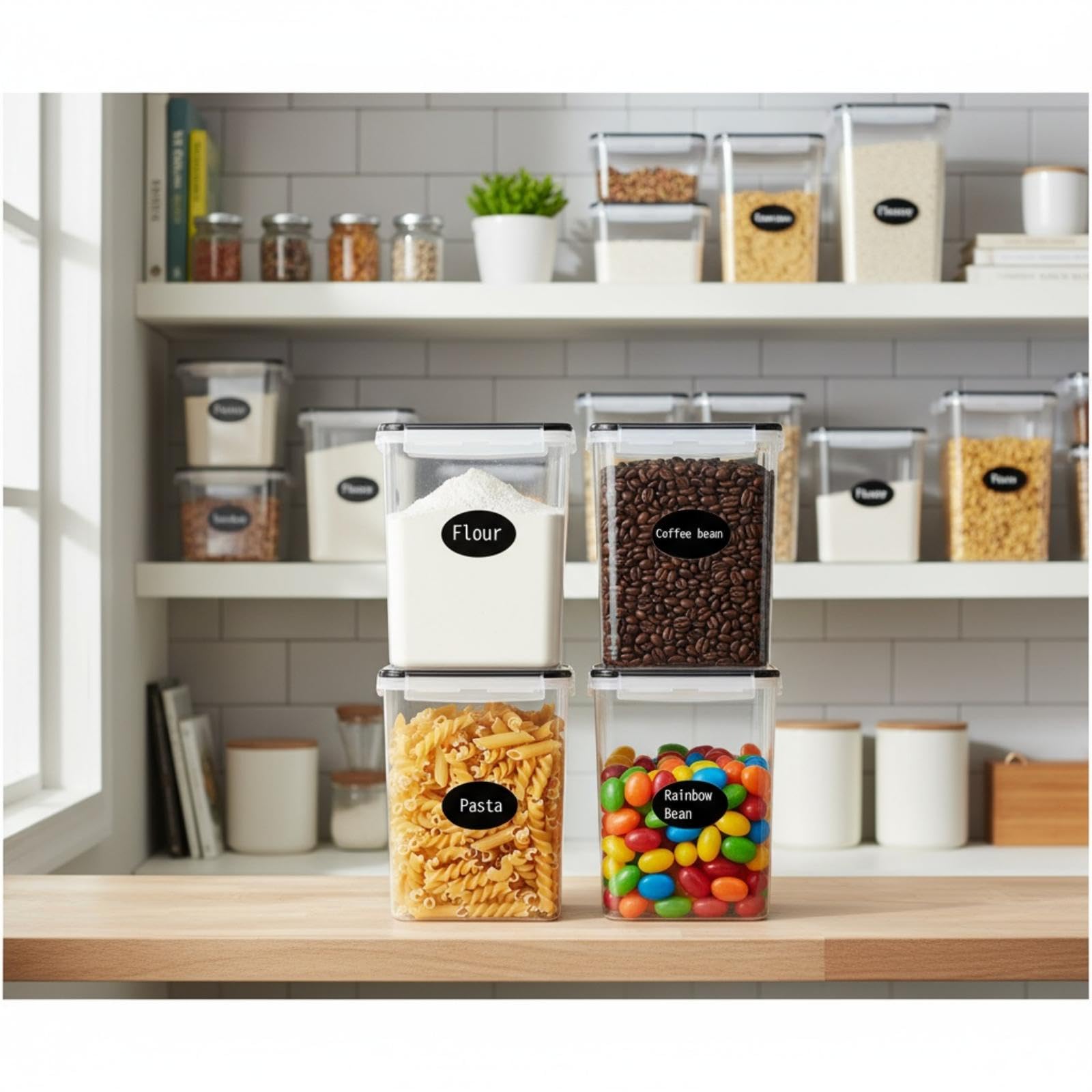 Set da 4 Contenitori Alimentari Ermetici 2,5L, Plastica Senza BPA per Cereali, Riso e Pasta con Coperchi, Include Etichette. (2,5L*4)