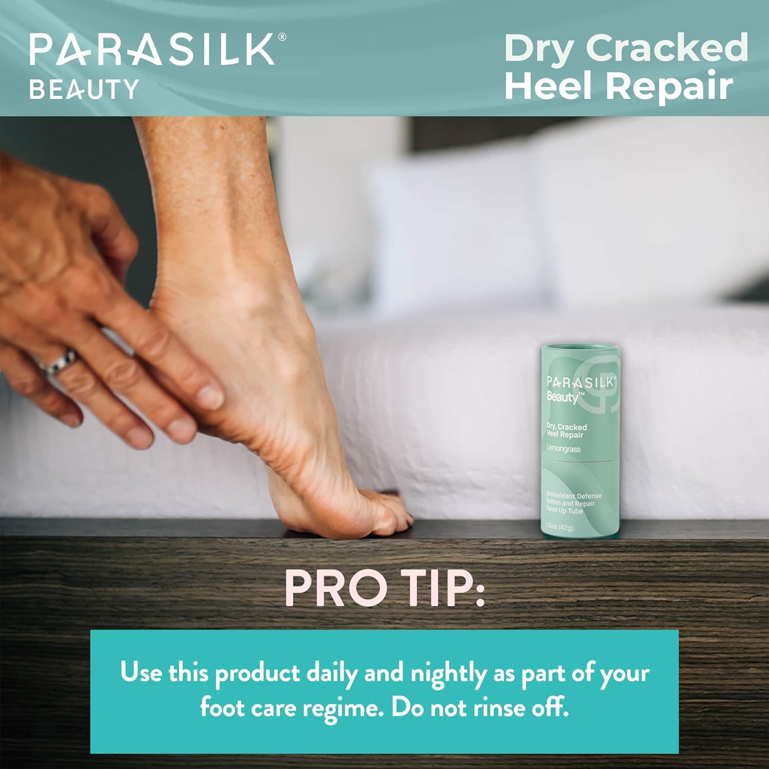 Parasilk Beauty Lemongrass Heel Repair Moisturizing Stick for Dry, Cracked Feet. Superior Antioxidant Oils & Wax Repair & Soften Dry Skin, Nighttime Foot Balm