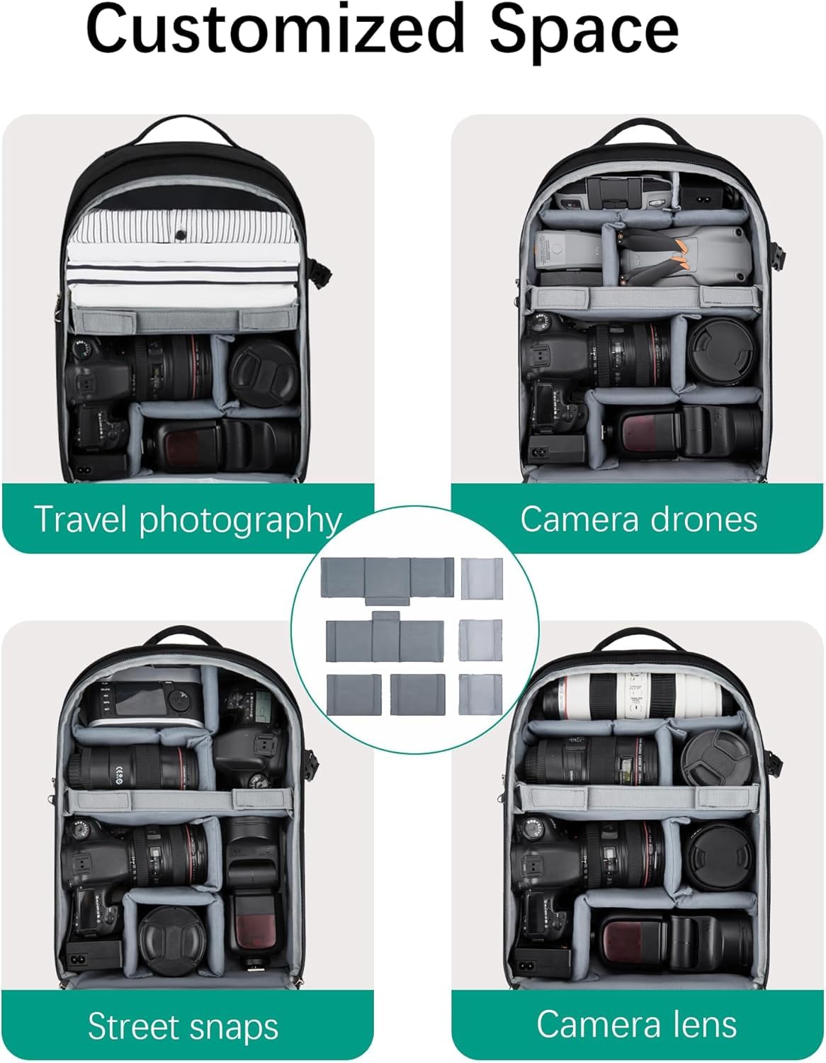bagsmart Kamerarucksack, DSLR SLR kameratasche Passend für 15,6-Zoll Laptops, Wasserfeste Fotorucksack mit Regenschutz, Stativhalter, Schwarz Groß