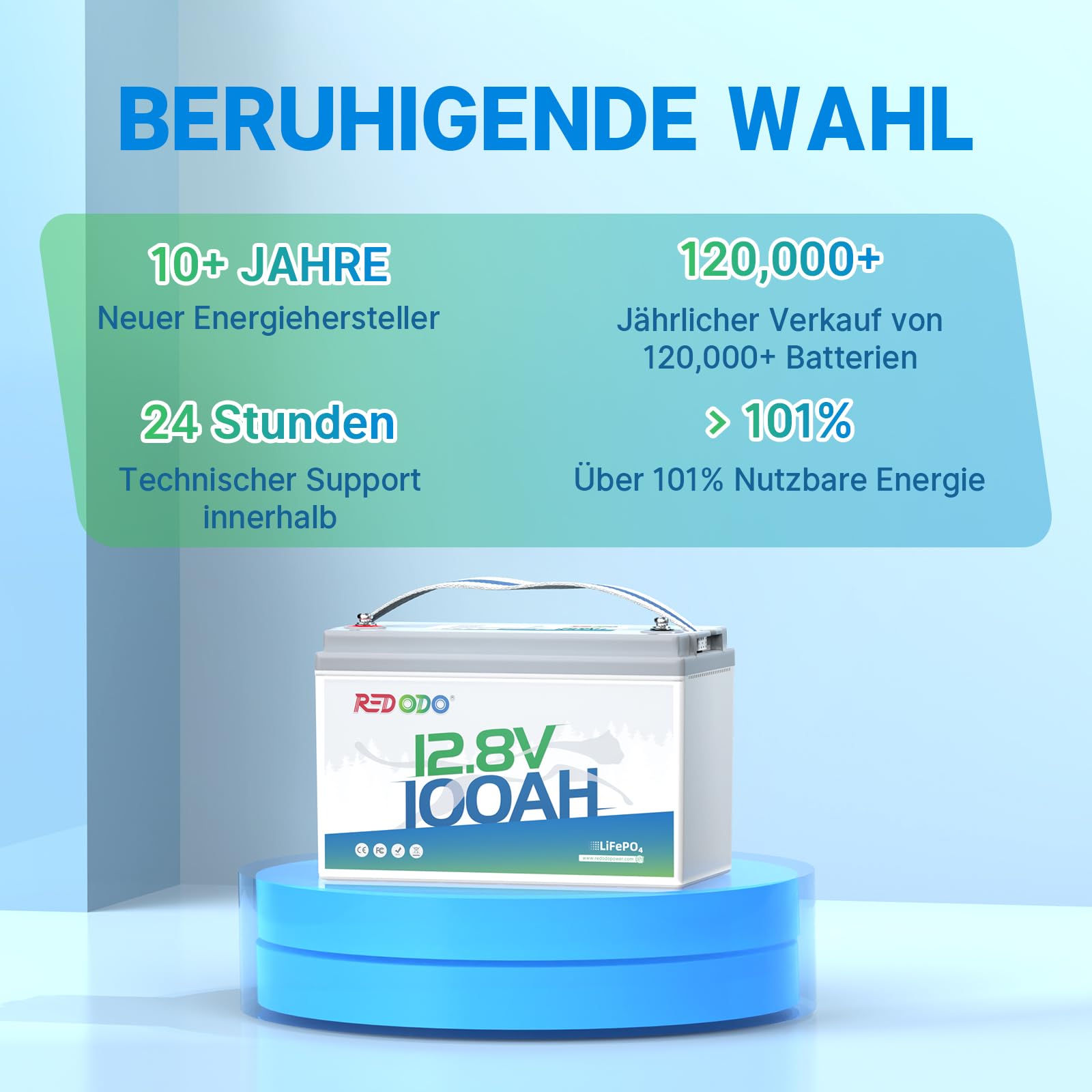 Redodo Akumulator litowy LiFePO4 12 V, 100 Ah, akumulator litowy 1280 Wh wbudowany w BMS 100 A, do 15000 cykli, 10 lat żywotności, idealny jako prąd awaryjny do samochodów kempingowych, Off Grid,