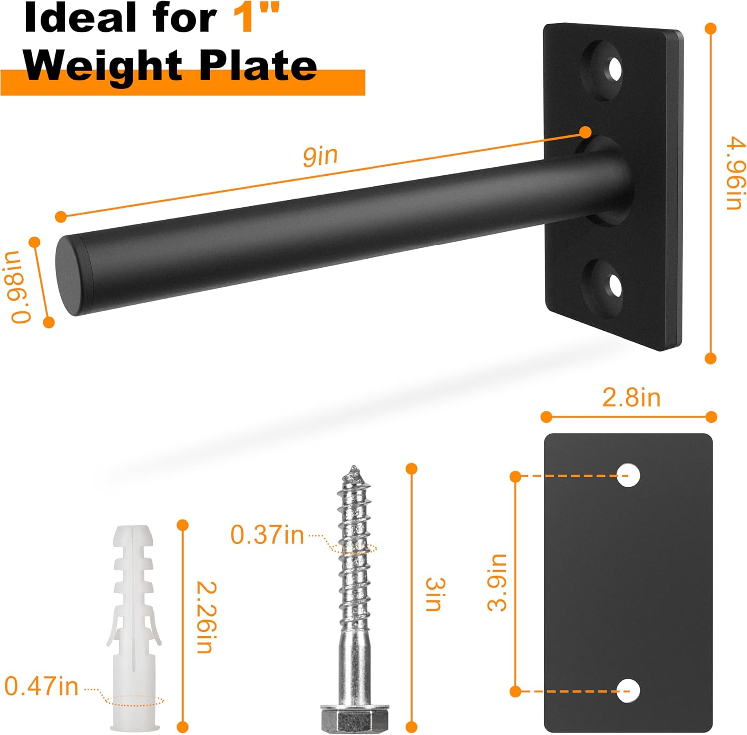 Weight Plate Holder for 1" Olympic Plates 5 Pack and Wall Mounted Weight Plate Rack for 2" Olympic Plates 2 Pack Bundle