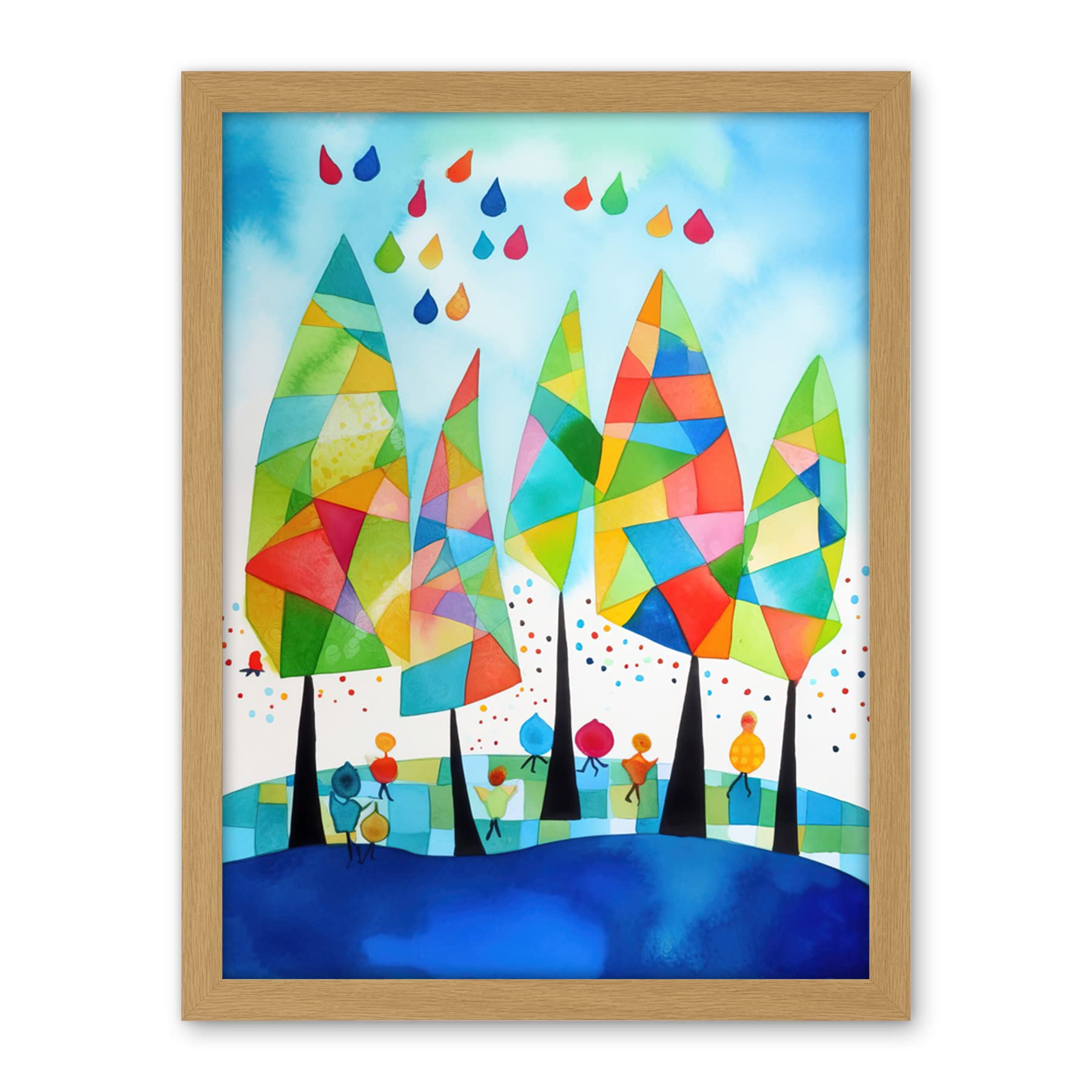 Artery8 Abstract Autumn Trees Folk Art Artwork Framed Wall Art Print 18X24 Inch