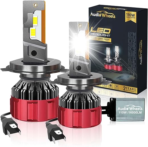 Audio Wheels H4-110W Car Led Headlight Bulbs, 16,000 Lumens Super Bright LED Headlight Conversion Kit for Cars 6000K Cool White Quick Installation...