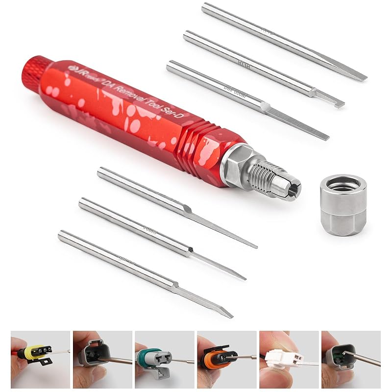 Kit de Ferramentas Extratoras de Pinos Elétricos JRready ST5258 para Conectores AMP, Metri Pack, TE, JST e Deutsch com 6 Pontas
